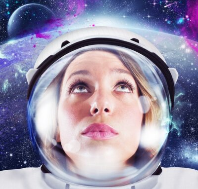Poster  Femme astronaute et cosmos en arrière-plan
