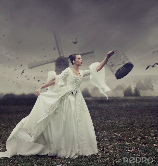 Poster  Femme avec des oiseaux