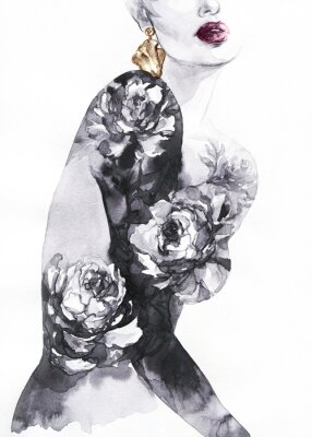 Poster  Femme en robe à fleurs
