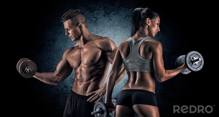 Poster  Femme et homme avec des haltères