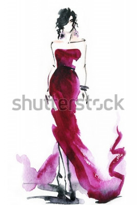Poster  femmes avec une robe élégante .abstrait aquarelle .fashion fond