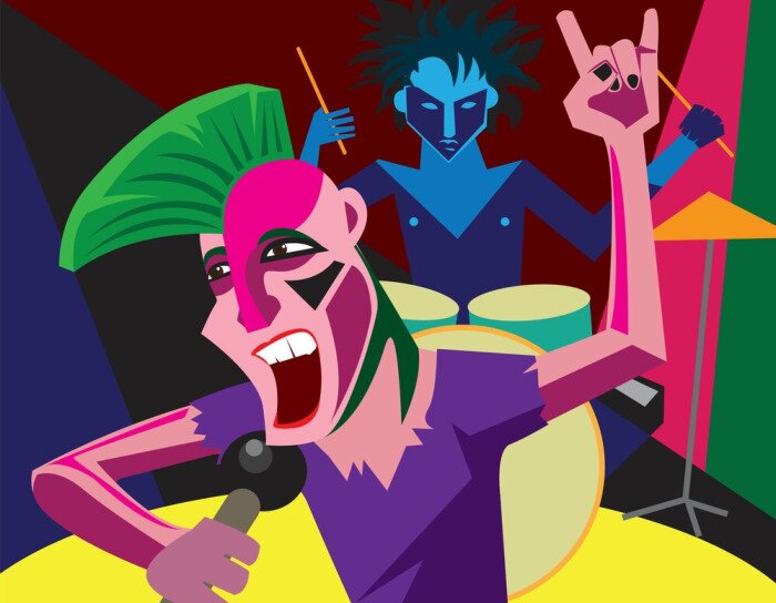 Poster  Festival de musique punk / créatif et conceptuel. Groupe jouant de la musique punk rock.