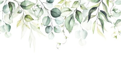 Papier peint  Feuilles d'aquarelle sur fond blanc