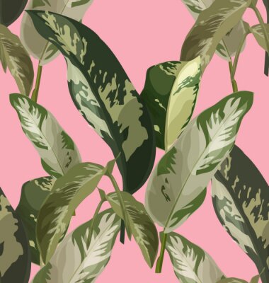 Poster  Feuilles de camouflage isolées sur fond rose