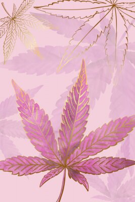 Poster  Feuilles de cannabis en or et rose