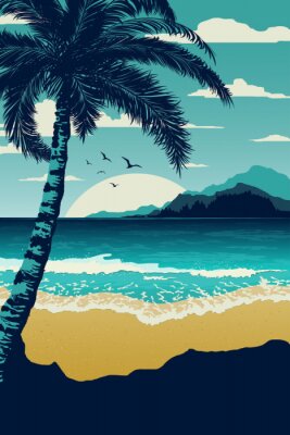 Poster  Feuilles de palmier mer et plage