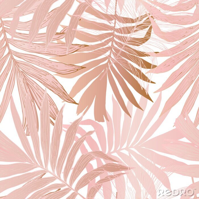 Poster  Feuilles de palmier rose sur un fond blanc