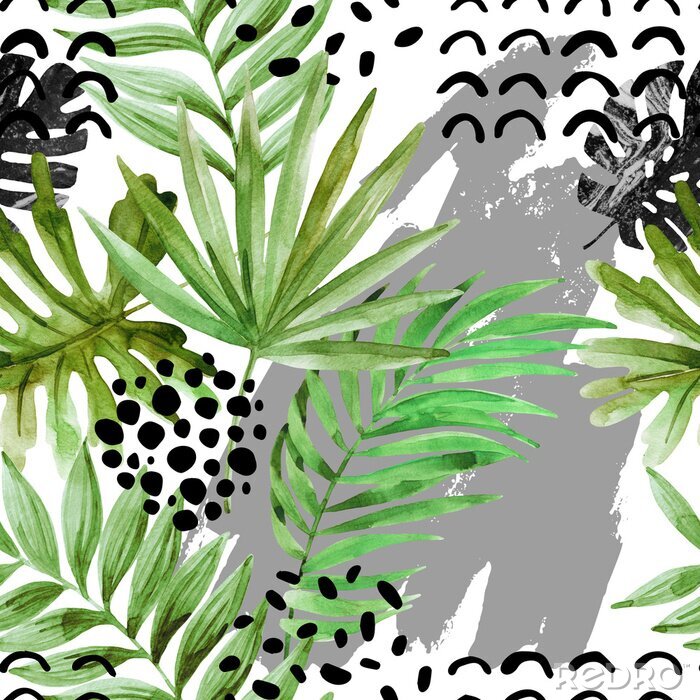 Poster  Feuilles superposées sur un fond abstrait