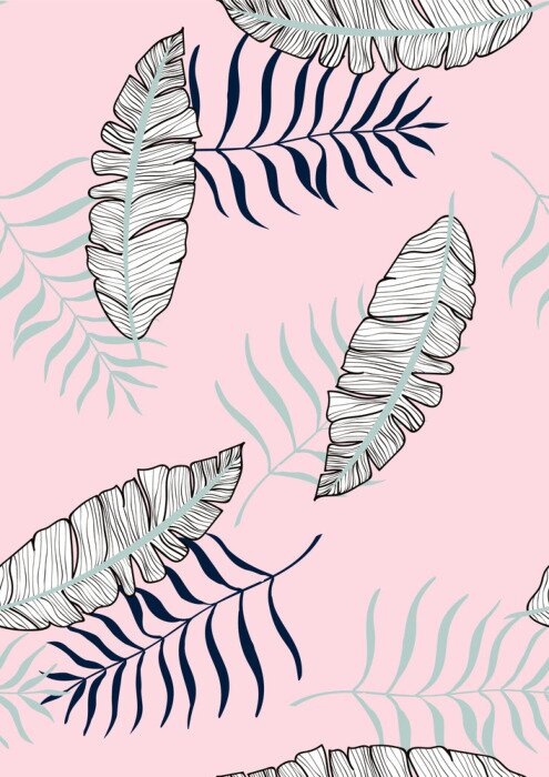 Poster  Feuilles tropicales remplissant le fond rose