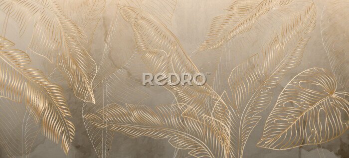 Poster  Feuilles tropicales sur fond aquarelle