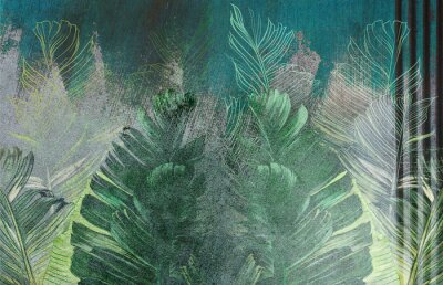 Feuilles tropicales sur un fond en béton