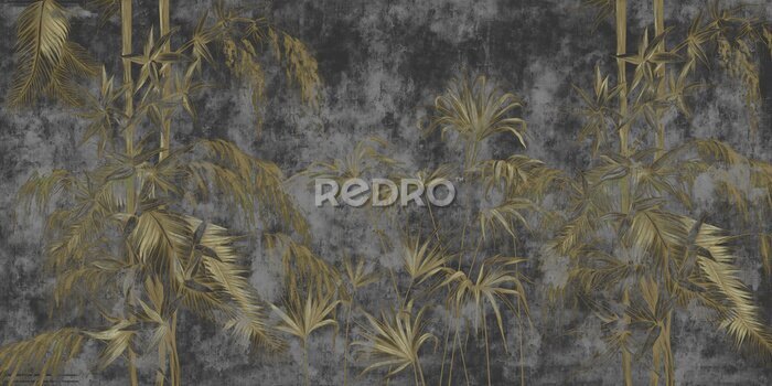 Poster  Feuilles vert clair sur un fond sombre