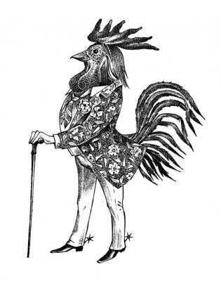 Poster  Figure humaine avec dessin de tête de coq