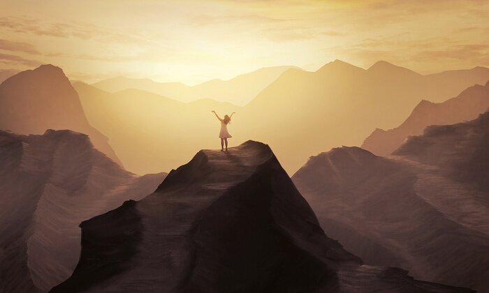 Poster  Fille au sommet de la montagne