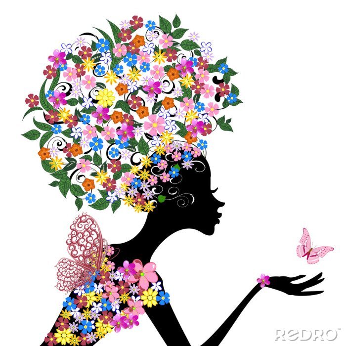 Poster  Fille avec des fleurs sur sa tête