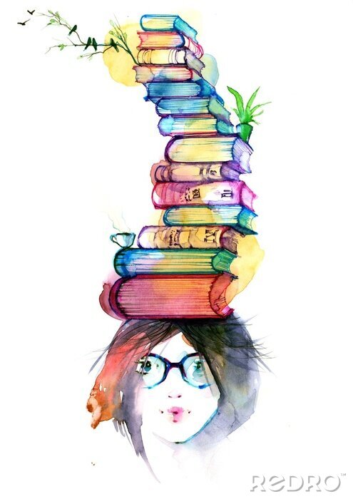 Poster  Fille avec des livres sur la tête