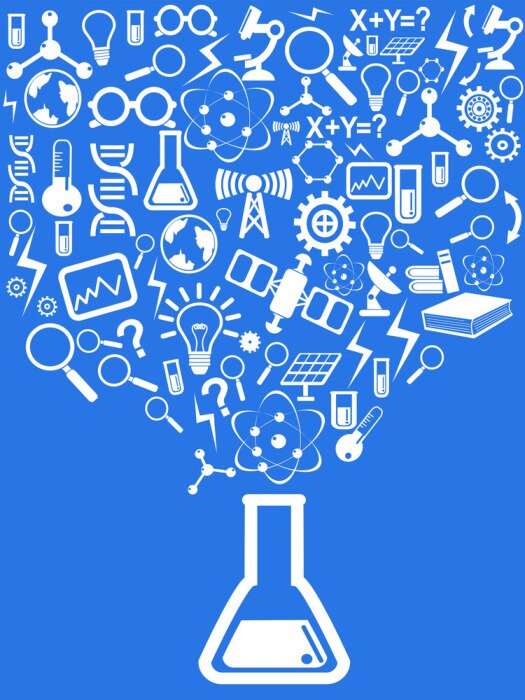 Poster  Fiole avec des motifs scientifiques