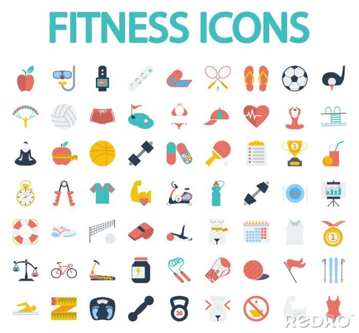 Poster  Fitness icônes plat avec ombre pour votre site web. Vector illustration.