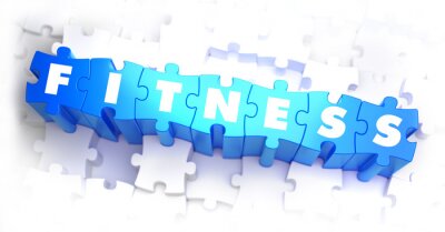 Poster  Fitness - mot blanc sur les puzzles bleus.