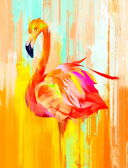 Poster  Flamant rose peint coloré