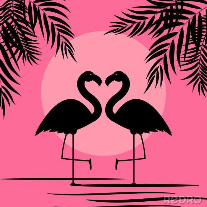 Poster  Flamants roses parmi les palmiers