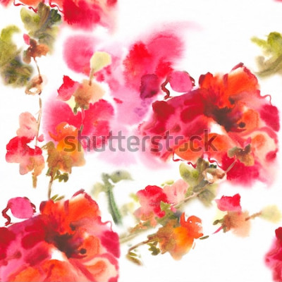 Poster  Fleurs aquarelles aux couleurs rouges et roses