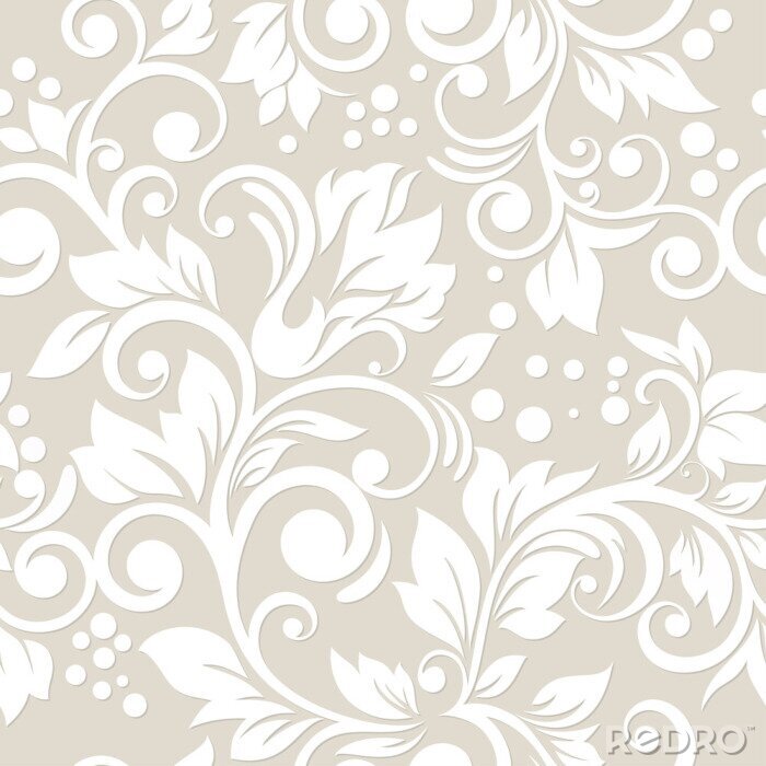 Poster  Fleurs blanches sur fond beige