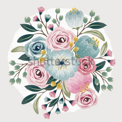 Poster  Fleurs dans une illustration pastel bouquet