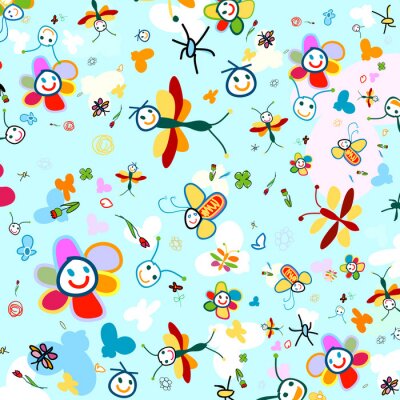 Fleurs et créatures colorées