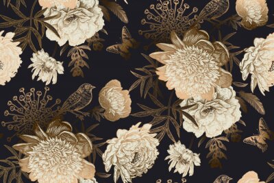 Fleurs et feuilles imitation or