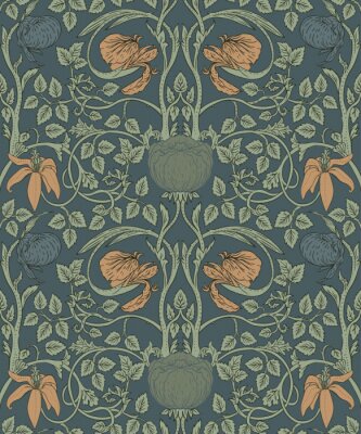 Papier peint à motif  Fleurs Vintage Enchanted. Mouvement Arts and Crafts inspiré.