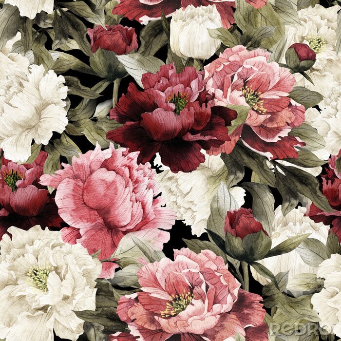 Poster  Floral pattern with peonies