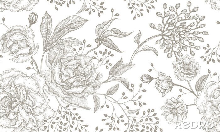 Poster  Floral vintage seamless pattern.
