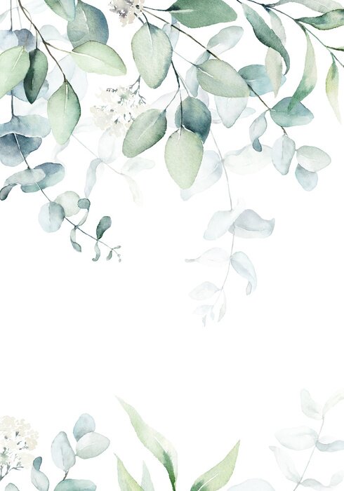 Poster  Fond avec des brins de feuilles à l'aquarelle