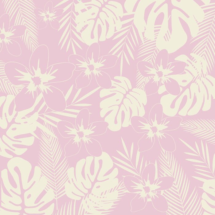 Poster  Fond rose avec des plantes tropicales