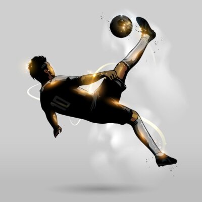 Poster  Football joueur de football noir et or 3D