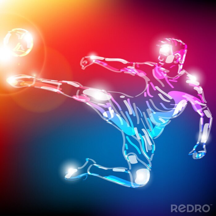 Poster  Footballeur sautant au ballon