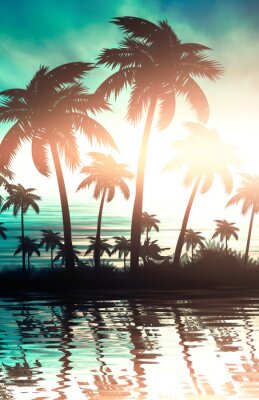 Poster  Forêt de palmiers au coucher du soleil