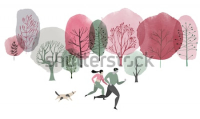 Poster  Forêt naturelle peinte à l'aquarelle