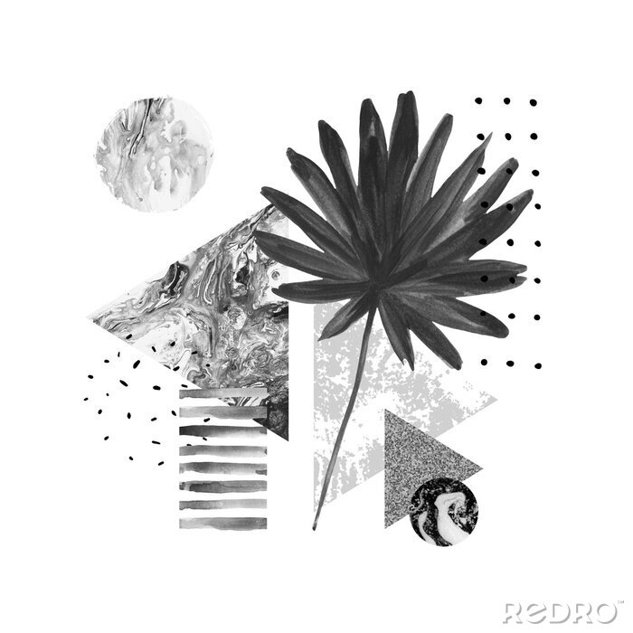 Poster  Formes géométriques abstraites de l'été, composition de feuilles exotiques