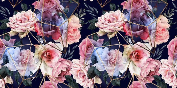 Poster  Formes géométriques sur fond de fleurs