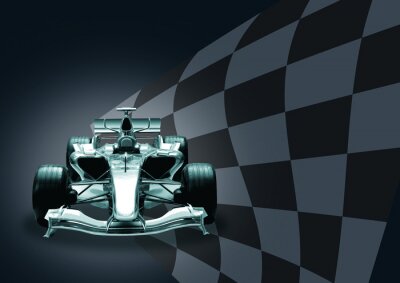 Formule 1 3d bolide et drapeau