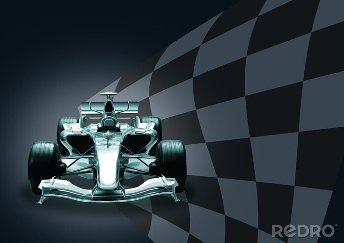 Poster  Formule 1 3d bolide et drapeau