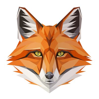 Sticker  Fox low poly design. Triangle vector illustration