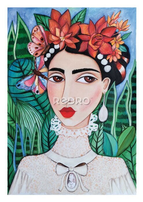 Poster  Frida Kahlo avec une couronne de style bohème