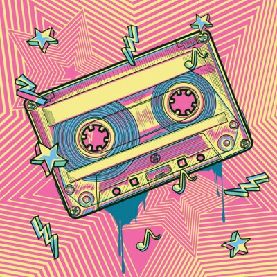Funky colorful audio cassette graffiti