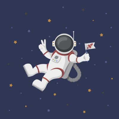 Poster  Funny astronaute volant dans l'espace avec des étoiles autour