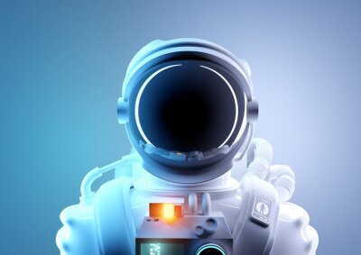 Poster  Future space exploration. A portrait of a adult astronaut in a futuristic and protective space suit. 3D illustration.