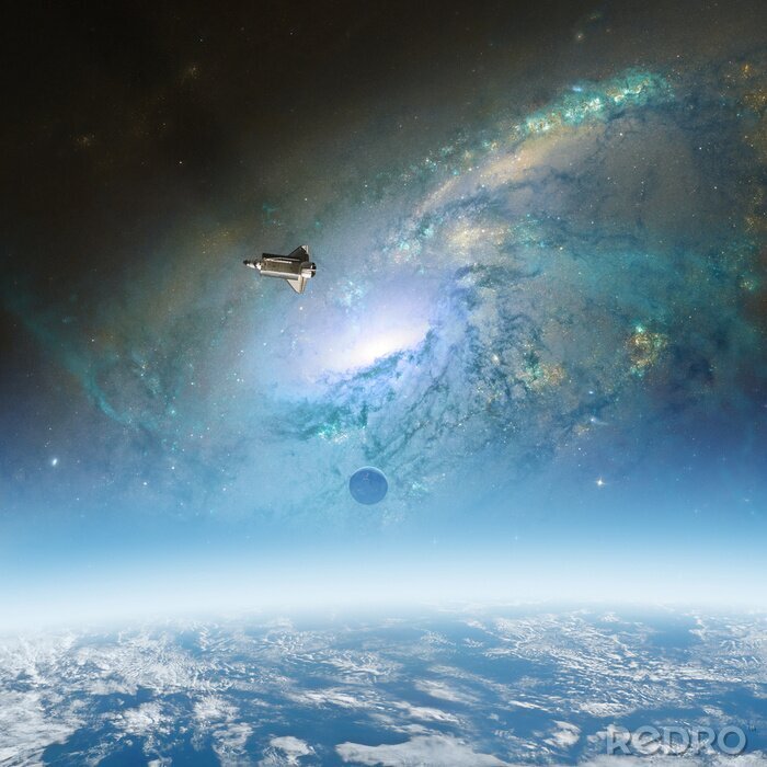 Poster  Galaxie et navette spatiale