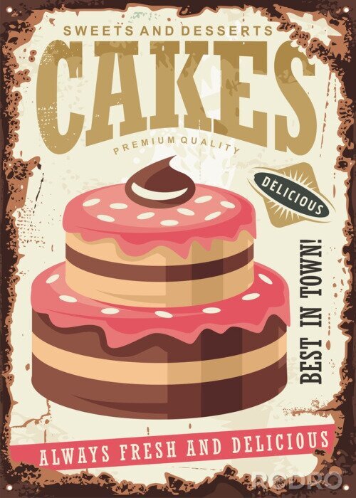 Poster  Gâteau sur une illustration vintage